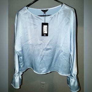 Naked Zebra - Sutton Boat Neck Blouse W/Cuffed Sleeves - Blue - Medium